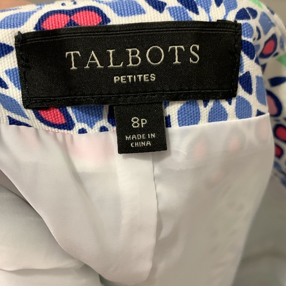 3/$15 Talbots cotton size 8 petite green/blue geometric print skirt - Picture 6 of 6